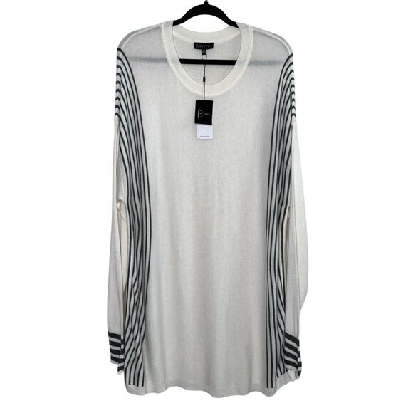 B Collection by Bobeau Curvy Gray Striped Long Sleeve Ivory Sweater 2x NWT - Picture 3 of 9